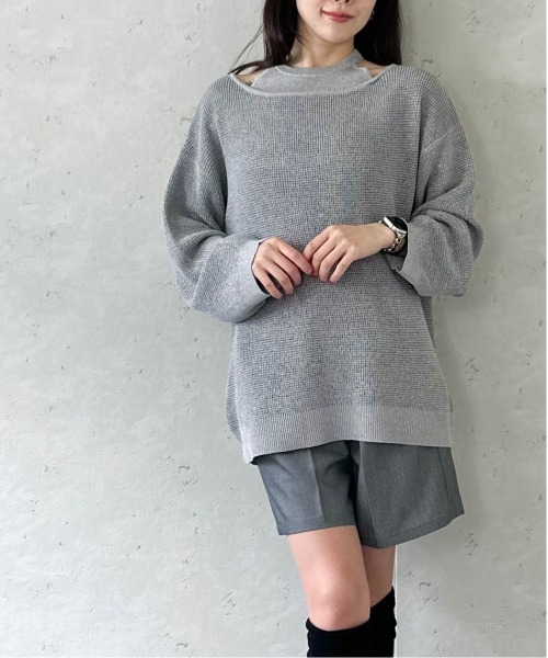 Per sist ence（パーシエンス）の「ラメワッフルレイヤード風プルオーバー（ニット/セーター・レディース・グレー/アイボリー/ブラック・FREE）」の3枚目の写真