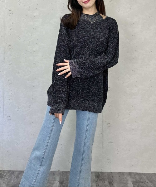 Per sist ence（パーシエンス）の「ラメワッフルレイヤード風プルオーバー（ニット/セーター・レディース・グレー/アイボリー/ブラック・FREE）」の6枚目の写真