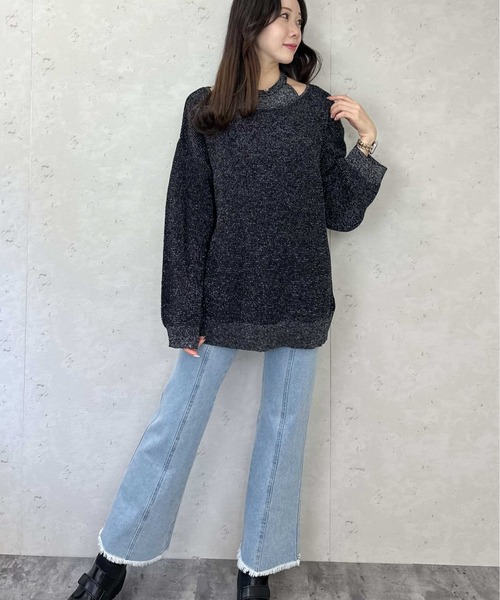 Per sist ence（パーシエンス）の「ラメワッフルレイヤード風プルオーバー（ニット/セーター・レディース・グレー/アイボリー/ブラック・FREE）」の9枚目の写真