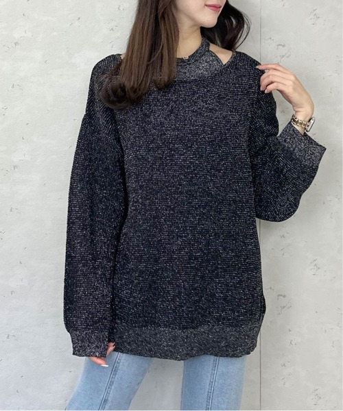 Per sist ence（パーシエンス）の「ラメワッフルレイヤード風プルオーバー（ニット/セーター・レディース・グレー/アイボリー/ブラック・FREE）」の10枚目の写真