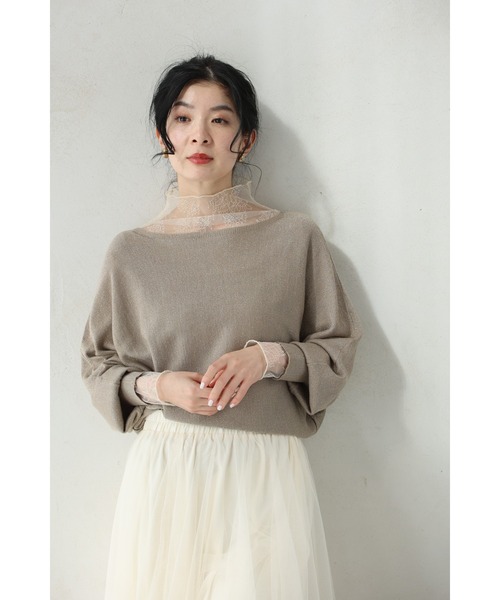 cawaii（カワイイ）の「線画の花咲くレースインナー（Tシャツ/カットソー・レディース・ブラック/アイボリー・S～Ｍ/L～LL/3L～4L）」の5枚目の写真