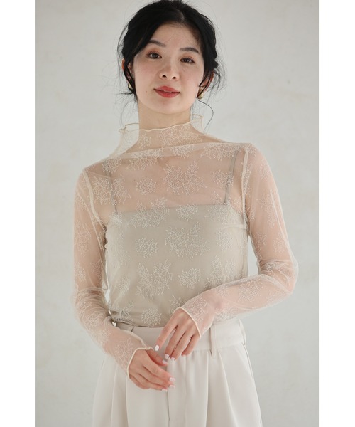 cawaii（カワイイ）の「線画の花咲くレースインナー（Tシャツ/カットソー・レディース・ブラック/アイボリー・S～Ｍ/L～LL/3L～4L）」の6枚目の写真