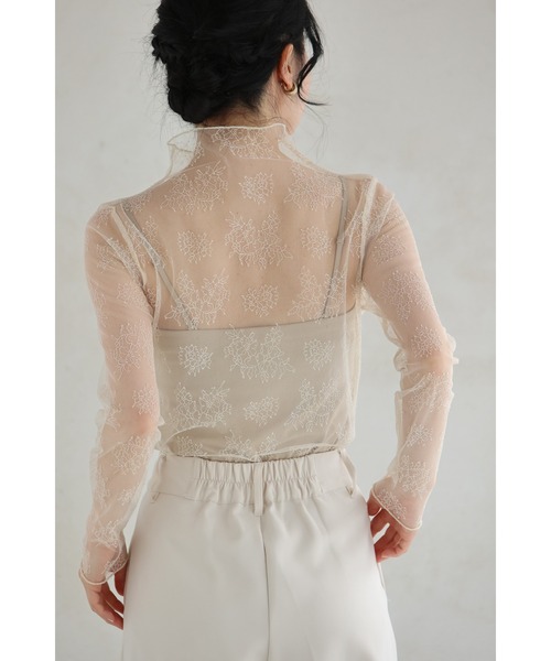 cawaii（カワイイ）の「線画の花咲くレースインナー（Tシャツ/カットソー・レディース・ブラック/アイボリー・S～Ｍ/L～LL/3L～4L）」の7枚目の写真