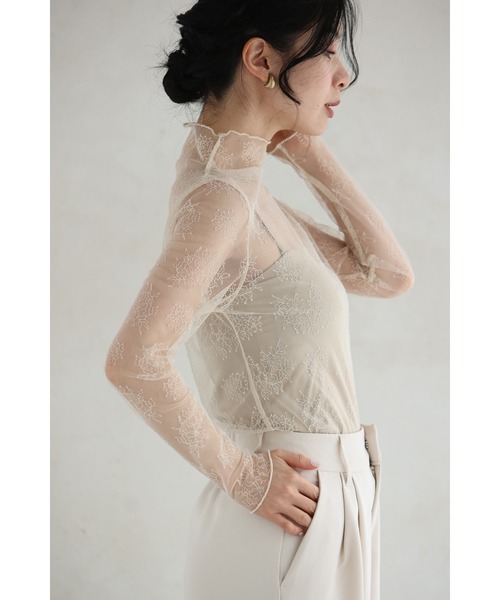 cawaii（カワイイ）の「線画の花咲くレースインナー（Tシャツ/カットソー・レディース・ブラック/アイボリー・S～Ｍ/L～LL/3L～4L）」の13枚目の写真