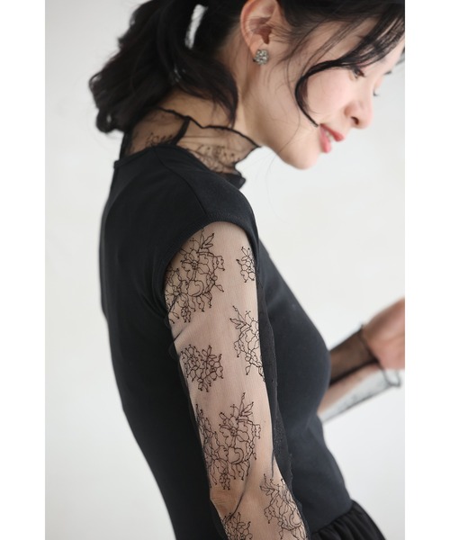 cawaii（カワイイ）の「線画の花咲くレースインナー（Tシャツ/カットソー・レディース・ブラック/アイボリー・S～Ｍ/L～LL/3L～4L）」の10枚目の写真
