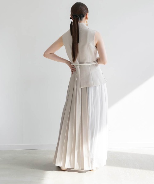 4サイズ展開】ジャケットライクプリーツレイヤードワンピース