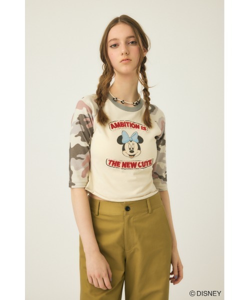 Disney SERIES CREATED by MUS(ディズニーシリーズクリエイテッドバイエムユーエス)の「MD PATCHED RAGLAN Tシャツ / MINNIE(Tシャツ/カットソー・レディース・グレー系その他/ネイビー/イエロー・FREE)」の4枚目の写真