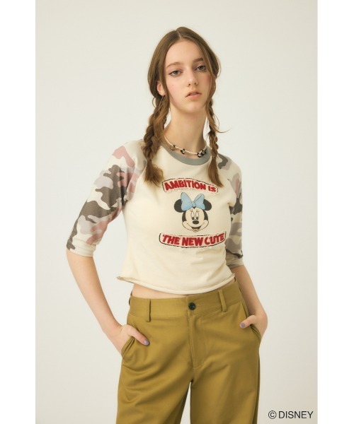 Disney SERIES CREATED by MUS(ディズニーシリーズクリエイテッドバイエムユーエス)の「MD PATCHED RAGLAN Tシャツ / MINNIE(Tシャツ/カットソー・レディース・グレー系その他/ネイビー/イエロー・FREE)」の8枚目の写真