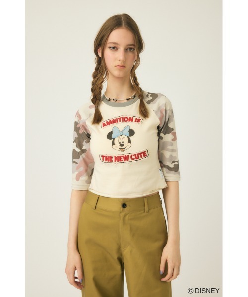 Disney SERIES CREATED by MUS(ディズニーシリーズクリエイテッドバイエムユーエス)の「MD PATCHED RAGLAN Tシャツ / MINNIE(Tシャツ/カットソー・レディース・グレー系その他/ネイビー/イエロー・FREE)」の9枚目の写真