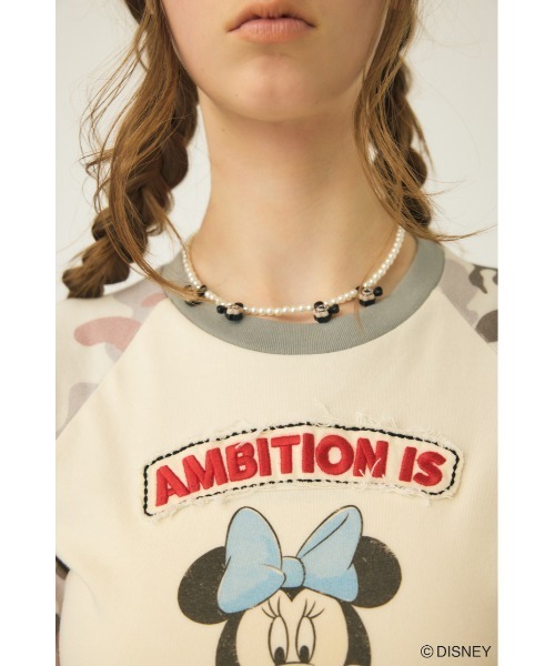 Disney SERIES CREATED by MUS(ディズニーシリーズクリエイテッドバイエムユーエス)の「MD PATCHED RAGLAN Tシャツ / MINNIE(Tシャツ/カットソー・レディース・グレー系その他/ネイビー/イエロー・FREE)」の12枚目の写真