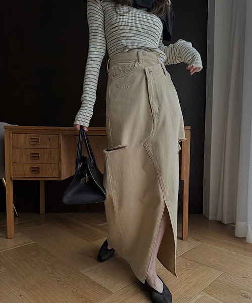 WILLFULLY（ウィルフリー）の「back bi color patchwork remake denim SK（デニムスカート・レディース・グレー/ベージュ・M/S）」の14枚目の写真