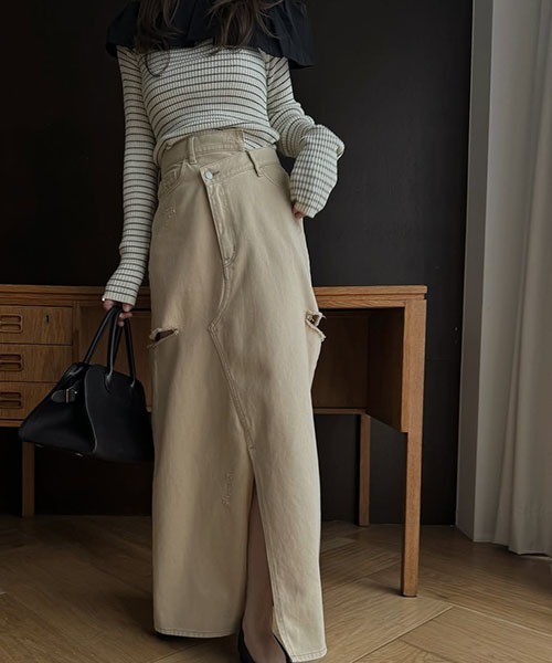 Willfully バックバイカラーパッチワークリメイクデニム スカート セール】back bi color patchwork remake denim SK（デニムスカート