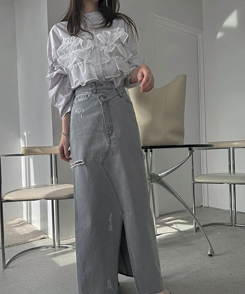 back bi color patchwork remake denim SK（デニムスカート