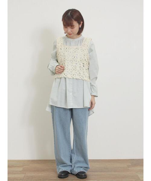 Samansa Mos2（サマンサ モスモス）の「柄アソートロングシャツ（シャツ/ブラウス・レディース・グリーン/ベージュ/サックスブルー/オフホワイト・F）」の21枚目の写真