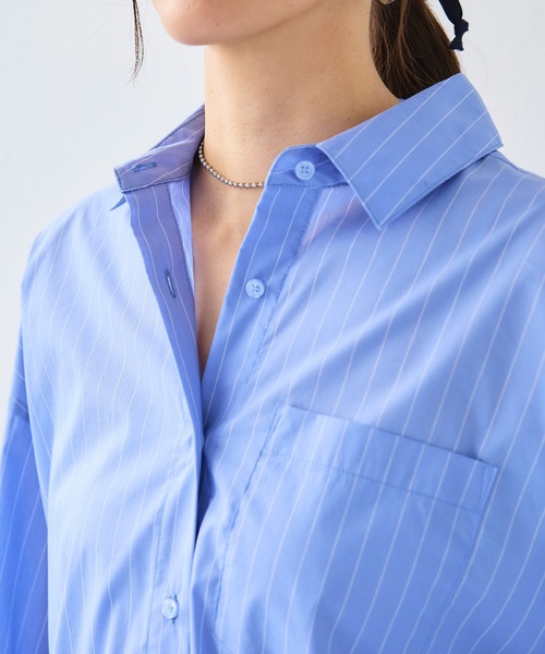 CROSS FUNCTION（クロスファンクション）の「《シワになりにくい》サマ美え ビックシルエットタックシャツ【CF/クロスファンクション】（シャツ/ブラウス・レディース・ブルー/ブラック・LL/L/M）」の20枚目の写真