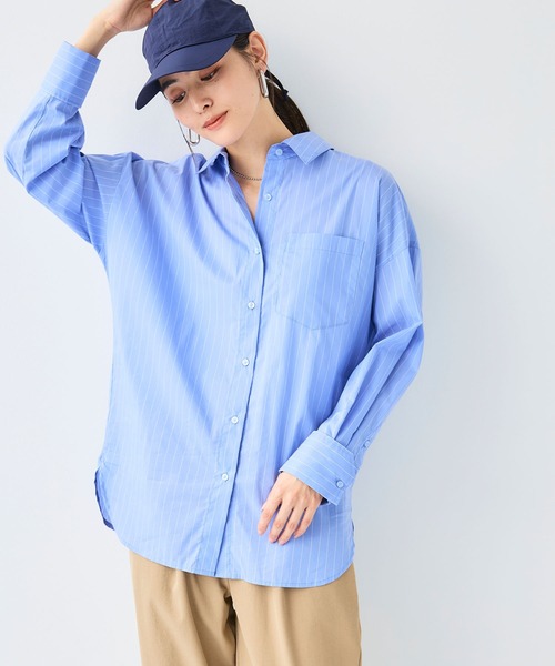 CROSS FUNCTION（クロスファンクション）の「《シワになりにくい》サマ美え ビックシルエットタックシャツ【CF/クロスファンクション】（シャツ/ブラウス・レディース・ブルー/ブラック・LL/L/M）」の3枚目の写真