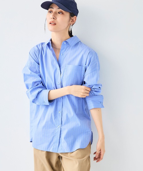 CROSS FUNCTION（クロスファンクション）の「《シワになりにくい》サマ美え ビックシルエットタックシャツ【CF/クロスファンクション】（シャツ/ブラウス・レディース・ブルー/ブラック・LL/L/M）」の5枚目の写真