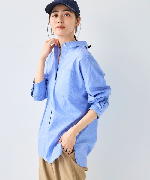 CROSS FUNCTION（クロスファンクション）の「《シワになりにくい》サマ美え ビックシルエットタックシャツ【CF/クロスファンクション】（シャツ/ブラウス・レディース・ブルー/ブラック・LL/L/M）」の6枚目の写真