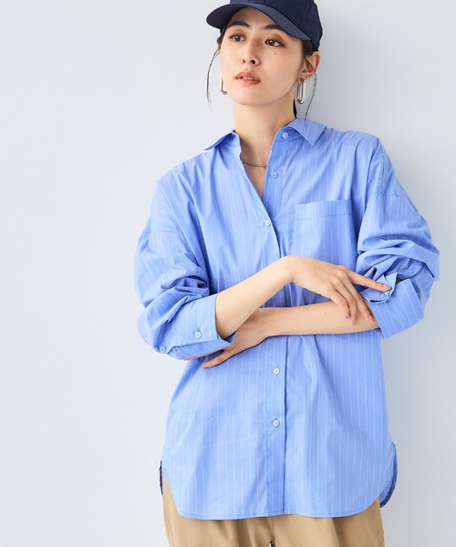 CROSS FUNCTION（クロスファンクション）の「《シワになりにくい》サマ美え ビックシルエットタックシャツ【CF/クロスファンクション】（シャツ/ブラウス・レディース・ブルー/ブラック・LL/L/M）」の4枚目の写真