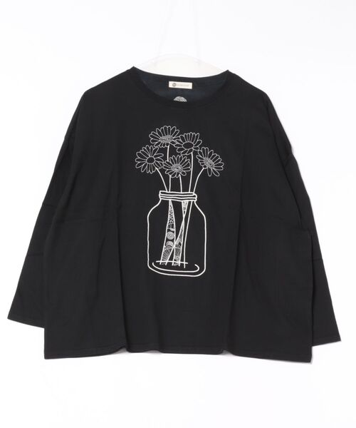 BARNDOOR（バーンドア）の「(BD)【BARNDOOR】デイジー 刺繍 長袖 Tシャツ（Tシャツ/カットソー・レディース・ブラック/オフホワイト/ホワイト×ブラック・FREE）」の3枚目の写真