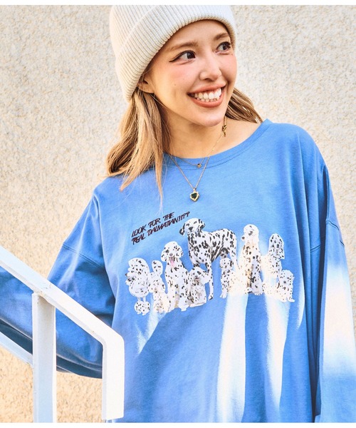 anap mimpi(アナップミンピ)の「ダルメシアン ハイドアンドシーク プリント 長袖 ロンT(Tシャツ/カットソー・レディース・オフホワイト/ブルー/ブラック・FREE)」の10枚目の写真