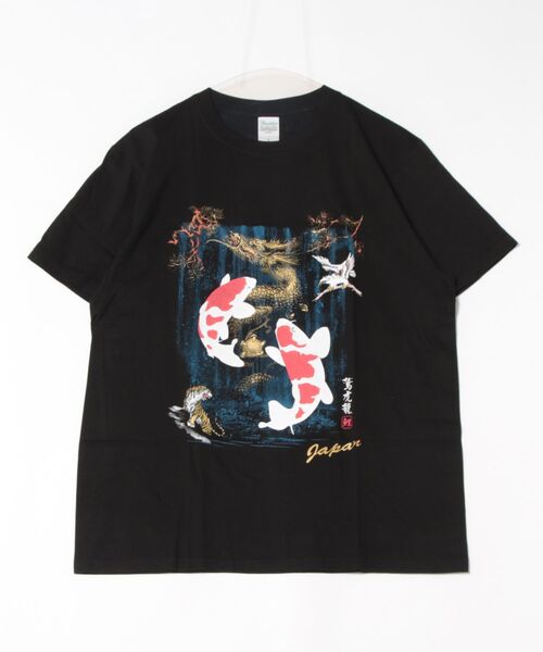 JIN plus(ジンプラス)の「鯉の滝登り JIN+ ブラック半袖Tシャツ(Tシャツ/カットソー・メンズ・ブラック系その他2/ブラック系その他5/ホワイト系その他/ホワイト系その他3/ブラック系その他4・MEDIUM/XX-LARGE/SMALL/LARGE/X-LARGE)」の2枚目の写真