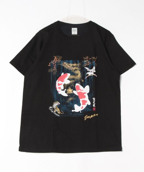 セール】鯉の滝登り JIN+ ブラック半袖Tシャツ（Tシャツ/カットソー