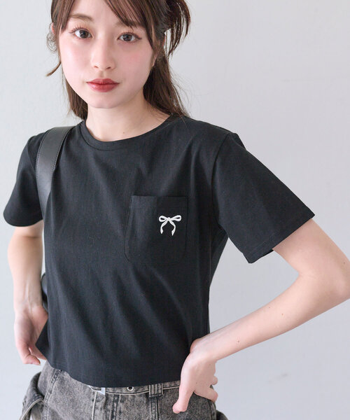 OLIVE des OLIVE(オリーブデオリーブ)の「リボン刺繍Tシャツ(Tシャツ/カットソー・レディース・オフホワイト/ピンク/サックスブルー/イエロー/ブラック・FREE)」の16枚目の写真