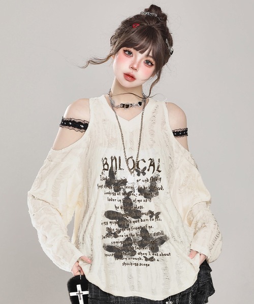 VIBGYOR(ヴィブジョー)の「【EIZZ/アイズ】パンク デザイン ビッグ Tシャツ(Tシャツ/カットソー・レディース・グレー/アイボリー・FREE)」の5枚目の写真