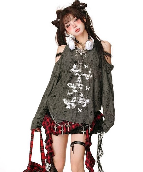 VIBGYOR(ヴィブジョー)の「【EIZZ/アイズ】パンク デザイン ビッグ Tシャツ(Tシャツ/カットソー・レディース・グレー/アイボリー・FREE)」の10枚目の写真