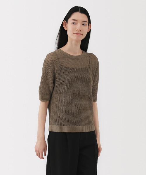 無印良品（ムジルシリョウヒン）の「婦人　ヘンプ混メッシュ五分袖セーター（ニット/セーター・レディース・ブラック/ベージュ/ブルー/ブラウン・XL/L/M/S）」の2枚目の写真