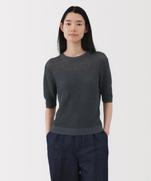 婦人 ヘンプ混メッシュ五分袖セーター