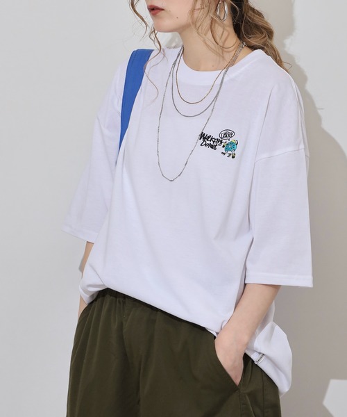 FUNALIVE(ファンアライブ)の「WALKING DONUT ワイド刺繍半袖Tシャツ(Tシャツ/カットソー・メンズ・ホワイト/ミント/ブラウン/ブラック・LL/M/L)」の5枚目の写真