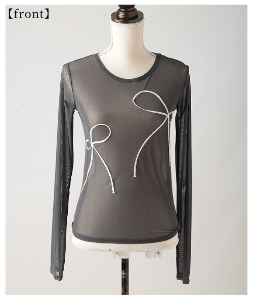 Sawa a la mode(サワアラモード)の「リボンコード刺繍シアートップス(Tシャツ/カットソー・レディース・チャコールグレー/ブラック・FREE)」の22枚目の写真