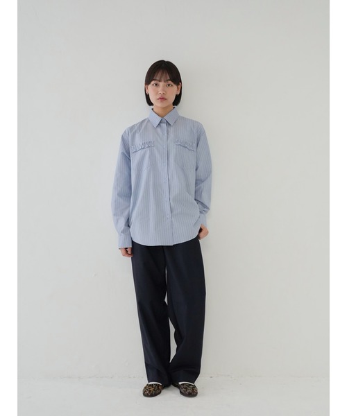 Bargiee(バージー)の「ストライプフリルシャツ(シャツ/ブラウス・レディース・ブルー/ベージュ/ピンク・FREE)」の18枚目の写真