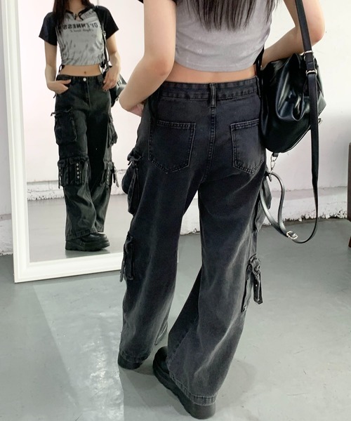 Y2K ベルト ギミックカーゴパンツ　平成　ワイドパンツ lilful カーゴパンツ ベルト付き Y2K ストリート ウォッシュドワイド