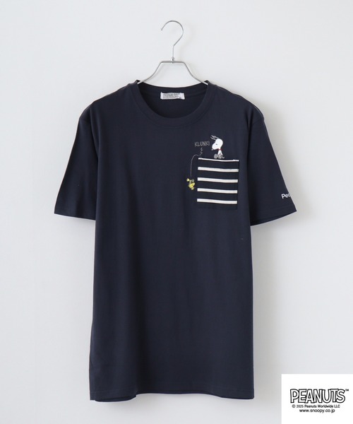 TAR ボーナス Tシャツ セール】PEANUTS 刺繍ボーダーポケット付き天竺半袖Tシャツ（T