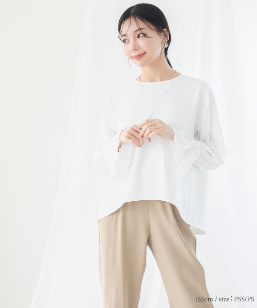 Petitjo（プッチージョ）の「小さいサイズ　透け袖ポンチプルオーバー　低身長さん・小柄女性（Tシャツ/カットソー・レディース・ホワイト・PS/PM）」の7枚目の写真