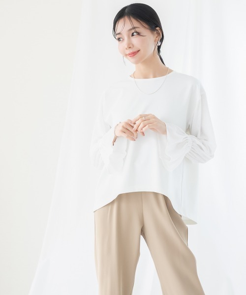 Petitjo（プッチージョ）の「小さいサイズ　透け袖ポンチプルオーバー　低身長さん・小柄女性（Tシャツ/カットソー・レディース・ホワイト・PS/PM）」の10枚目の写真