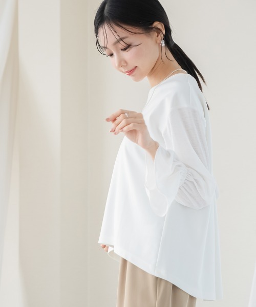 Petitjo（プッチージョ）の「小さいサイズ　透け袖ポンチプルオーバー　低身長さん・小柄女性（Tシャツ/カットソー・レディース・ホワイト・PS/PM）」の5枚目の写真