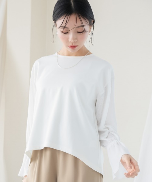 Petitjo（プッチージョ）の「小さいサイズ　透け袖ポンチプルオーバー　低身長さん・小柄女性（Tシャツ/カットソー・レディース・ホワイト・PS/PM）」の6枚目の写真