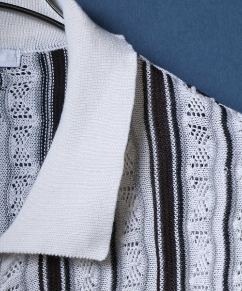 ANPAS(アンパス)の「Retro Design 3D Jacquard Short Sleeve Knit Shirt/レトロデザイン ジャガード 透かし編み ボタンニットシャツ メンズ レディース 半袖(シャツ/ブラウス・メンズ・ホワイト/ブラック・M/L)」の10枚目の写真