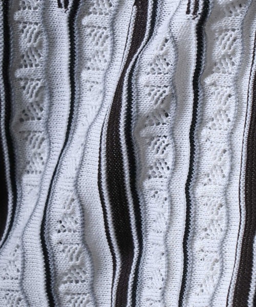 ANPAS(アンパス)の「Retro Design 3D Jacquard Short Sleeve Knit Shirt/レトロデザイン ジャガード 透かし編み ボタンニットシャツ メンズ レディース 半袖(シャツ/ブラウス・メンズ・ホワイト/ブラック・M/L)」の6枚目の写真