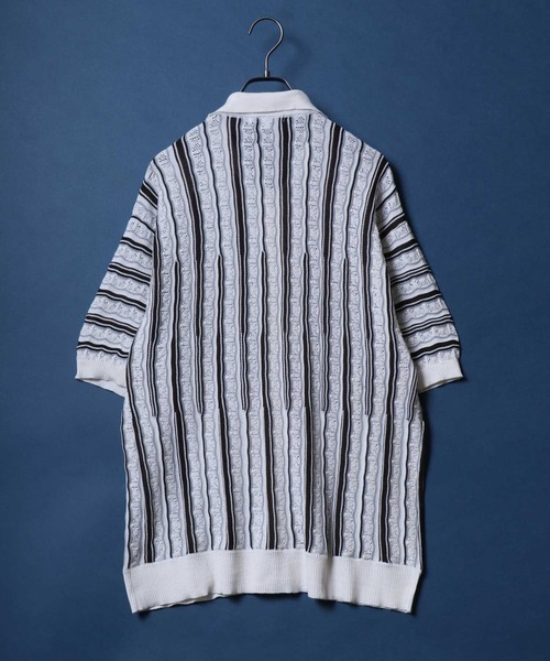 ANPAS(アンパス)の「Retro Design 3D Jacquard Short Sleeve Knit Shirt/レトロデザイン ジャガード 透かし編み ボタンニットシャツ メンズ レディース 半袖(シャツ/ブラウス・メンズ・ホワイト/ブラック・M/L)」の3枚目の写真