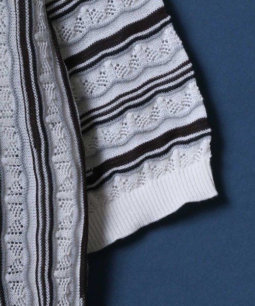 ANPAS(アンパス)の「Retro Design 3D Jacquard Short Sleeve Knit Shirt/レトロデザイン ジャガード 透かし編み ボタンニットシャツ メンズ レディース 半袖(シャツ/ブラウス・メンズ・ホワイト/ブラック・M/L)」の9枚目の写真