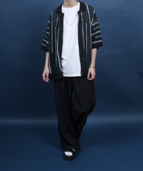ANPAS(アンパス)の「Retro Design 3D Jacquard Short Sleeve Knit Shirt/レトロデザイン ジャガード 透かし編み ボタンニットシャツ メンズ レディース 半袖(シャツ/ブラウス・メンズ・ホワイト/ブラック・M/L)」の17枚目の写真