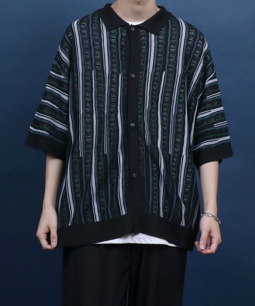 ANPAS(アンパス)の「Retro Design 3D Jacquard Short Sleeve Knit Shirt/レトロデザイン ジャガード 透かし編み ボタンニットシャツ メンズ レディース 半袖(シャツ/ブラウス・メンズ・ホワイト/ブラック・M/L)」の20枚目の写真