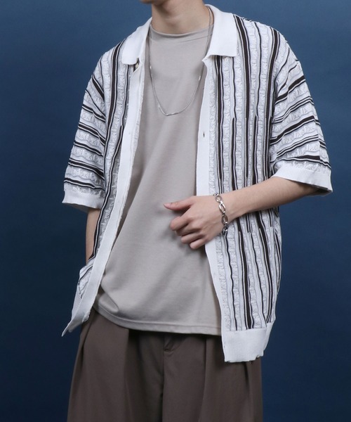 ANPAS(アンパス)の「Retro Design 3D Jacquard Short Sleeve Knit Shirt/レトロデザイン ジャガード 透かし編み ボタンニットシャツ メンズ レディース 半袖(シャツ/ブラウス・メンズ・ホワイト/ブラック・M/L)」の19枚目の写真