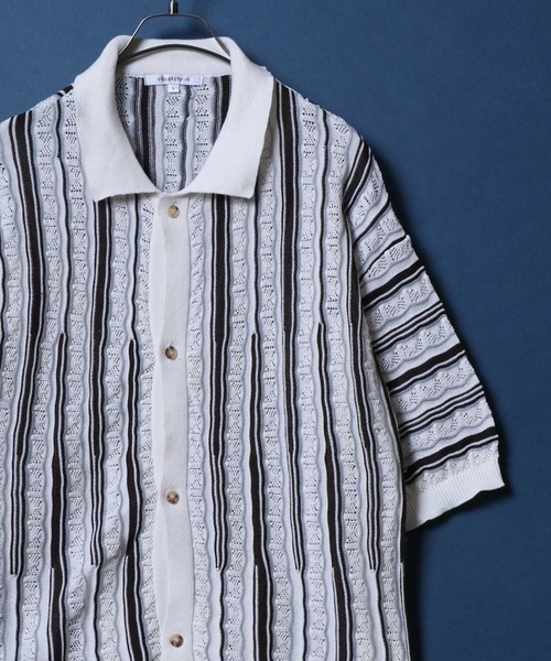 ANPAS(アンパス)の「Retro Design 3D Jacquard Short Sleeve Knit Shirt/レトロデザイン ジャガード 透かし編み ボタンニットシャツ メンズ レディース 半袖(シャツ/ブラウス・メンズ・ホワイト/ブラック・M/L)」の21枚目の写真