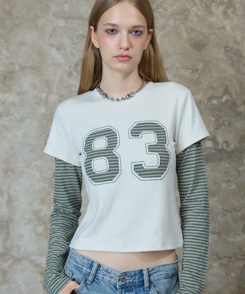 LARTIGENT(ラーティゼン)の「L13 STRIPE T-SHIRT(Tシャツ/カットソー・レディース・ネイビー/ワインレッド/アイボリー・FREE)」の1枚目の写真
